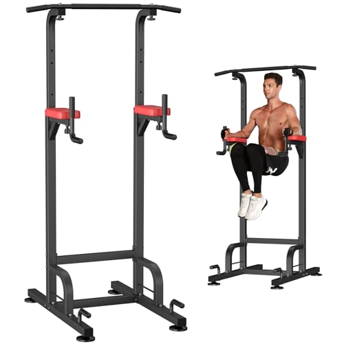 Free Standing Power Tower Pull Up Bar - Multi-Function Home Gym - Red