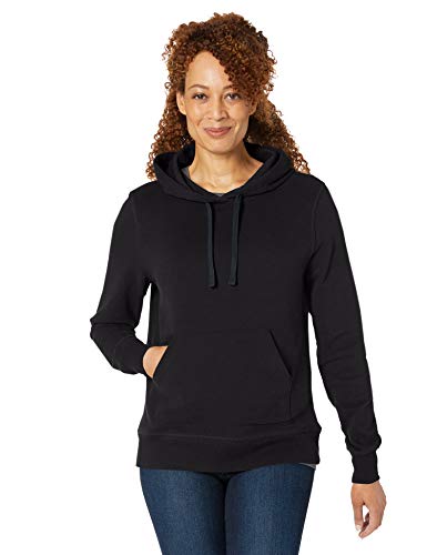 Women's Black Medium Fleece Pullover Hoodie with Kangaroo Pocket - Regular Fit