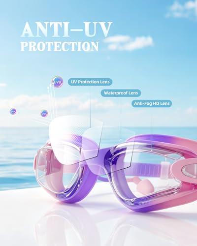 Aegend Kids Swim Goggles 2 Pack, Anti Fog&UV Swimming for Ages 3-15