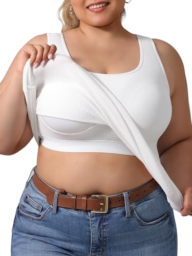 Plus Size U-Back Tank Top with Built-in Bra - DAGGLOSA 3X White