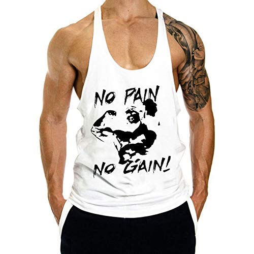 Men's Muscle Tank Top Workout Shirt - Y Back, Large, White