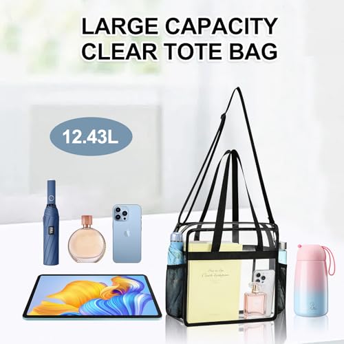 Clear Stadium Tote Bag 12x6x12 - Main Pocket Only Black