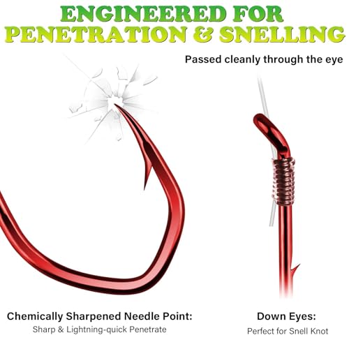 Baitholder Fishing Hooks - Saltwater & Freshwater - Size 8 - 100pcs - Red