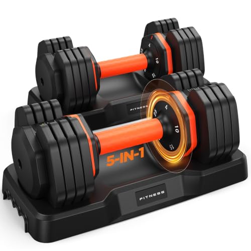 Adjustable Dumbbell Set of 2 - 25LBS 5-in-1 Weights with Storage Box