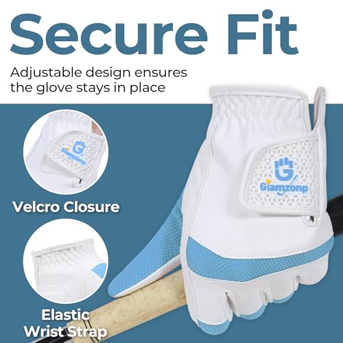 Ladies Golf Glove - Breathable Lightweight - Left Hand - Blue - Medium