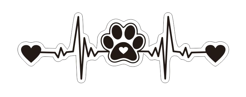 Paw Print Heartbeat Car Sticker - Dog on Board Decal, Black
