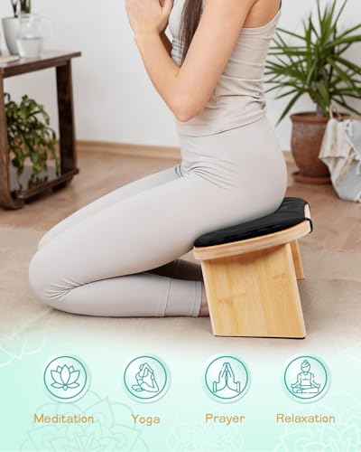 Folding Bamboo Meditation Bench with Cushion & Carry Bag - Black