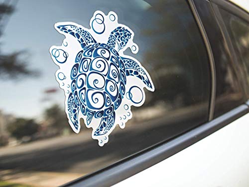 Sea Turtle Tribal Vinyl Decal Sticker - 5 x 4.5 Inch Weatherproof Design