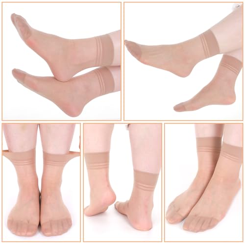 Nude Sheer Silk Ankle Socks for Women - 6 Pack