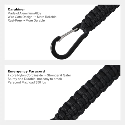 Paracord Keychain Carabiner Clips - 3 Pack, Black
