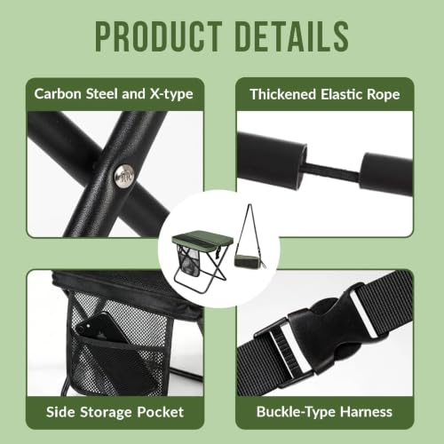 16" Portable Folding Stool, Collapsible Backpack Chair for Adults