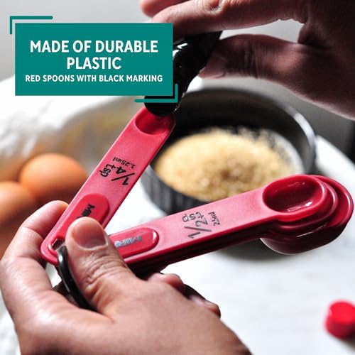 4 Piece Nested Measuring Spoons Set - Red Kitchen Tool