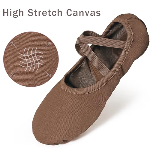 Dynadans Coffee Split Sole Canvas Ballet Shoes for Women & Girls - Stretchable, Comfortable Dance Footwear