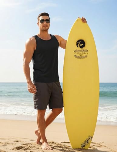 PINSPARK Men's UPF 50+ Quick Dry Tank Tops Athletic Muscle Tee — Medium, Black