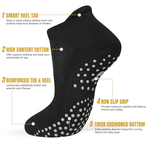 Non-Slip Grip Socks for Men - 4 Pairs in Pink, Black, Ivory, Grey