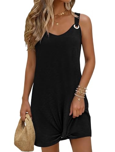 Swimsuit Coverup for Women - Sleeveless Twisted Tank Dress - Black, Large