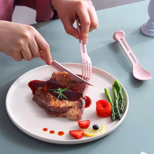 3-Piece Reusable Wheat Straw Cutlery Set with Case - Pink