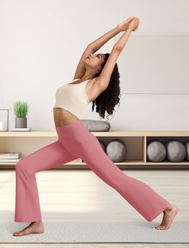 Stretchy Pink Yoga Dress Pants - Women's Flared Leggings, Medium