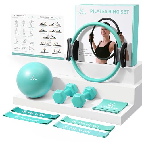 Pilates Ring Set - Studio-Grade Equipment with Dumbbells & Bands - Cyan