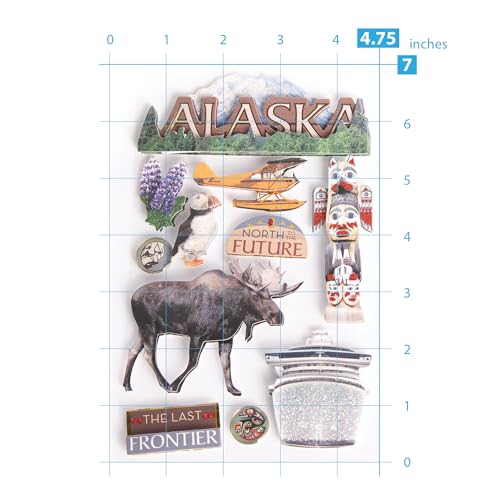 Dimensional Glitter Accent Travel Scrapbook Sticker Sheet - Alaska Last Frontier
