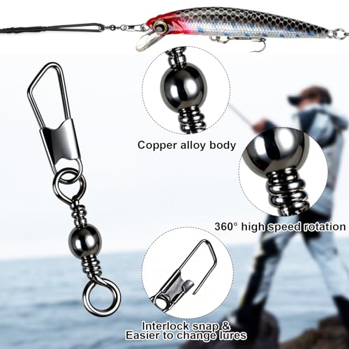 200pcs Fishing Snap Swivels Set - Variety of Sizes & Anti-Tangle Design