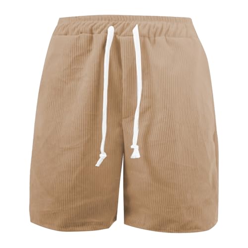 Men's Casual Corduroy Shorts - 7 Inch Drawstring, Khaki, Small