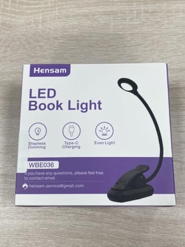 Hensam Book Light for Reading at Night, Rechargeable Reading Light with 1200 mAh Battery, Stepless Dimmable Reading Lights for Books in Bed, Portable Clip Book Light with Case