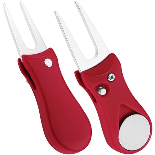 Foldable Golf Divot Tool with Magnetic Ball Marker - 2 Pack
