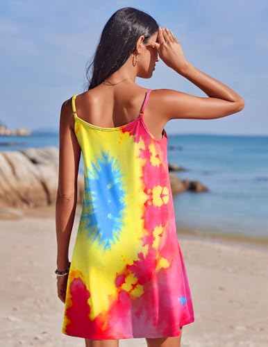 Spaghetti Straps Bathing Suit Cover Up - P Tie Dye Red, Medium