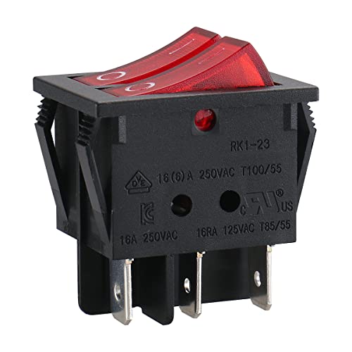 Dual Rocker Switch - 6-Pin DPST ON/OFF with Red LED - 1 Pack