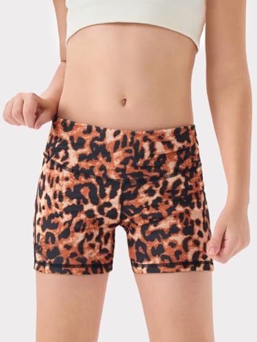 Girls High-Waisted Athletic Shorts - Leopard Print - Size 5-6 Years