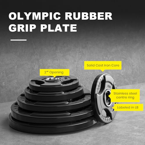 LIONSCOOL 5LB Pair Olympic Rubber Coated Cast Iron Weight Plates for Weightlifting