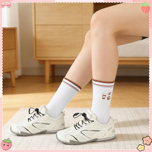 Pilates Socks with Grips for Women - 5 Pack, Cute Ruffled - Pink, Red, Yellow, Blue, Brown