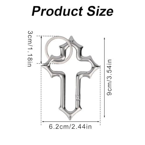 Silver Cross Carabiner Clip Keychain - Y2K Style Accessory