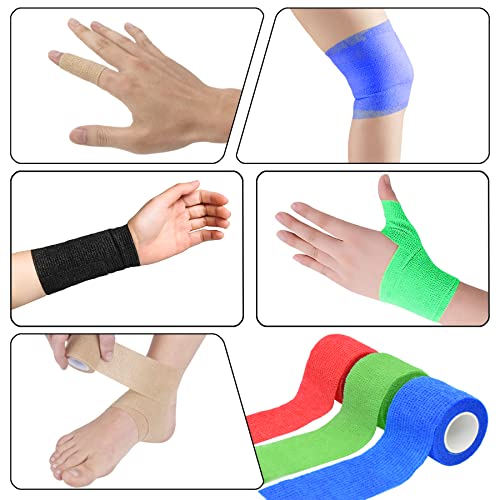 Self Adhesive Bandage Wrap - 6 Pack, 2 Inch x 5 Yards, Mixed Colors