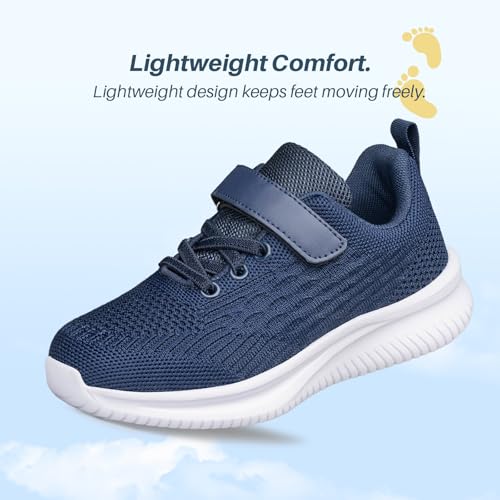 Arskyllen Boys Girls Sneakers - Lightweight Breathable Non-Slip Running Shoes, Navy Blue, 13 Little Kid
