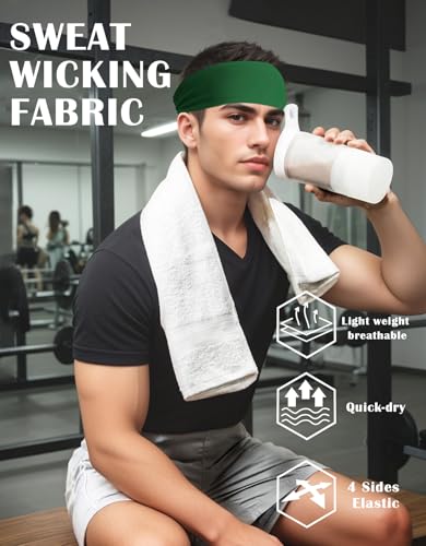 JHYWELL Green Pack Unisex Sports Headbands Non-Slip Sweat-Wicking for Running Cycling Yoga