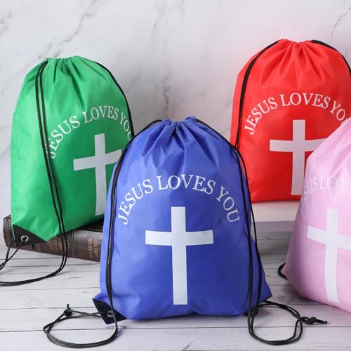 Christian Drawstring Backpack Bulk Set - Multicolor 20 Pcs Religious Gifts for Church & Events