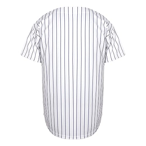 Men's Blank Baseball Jersey - Short Sleeve Button Down - XX-Large White Stripe