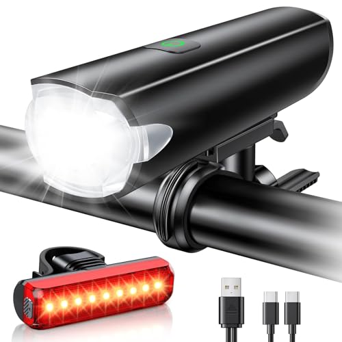 1200 Lumen USB Rechargeable Bike Lights - Front & Rear, IP65 Waterproof, 8 Modes