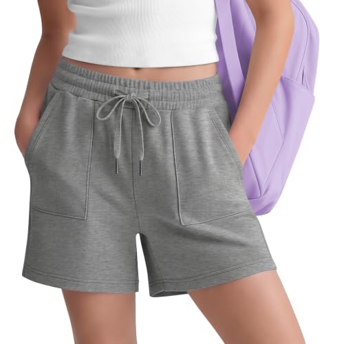 Girls Athletic Sweat Shorts - Moisture-Wicking - Light Heather Gray - 5-6 Years