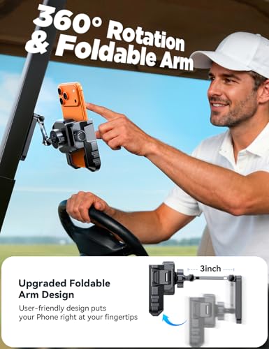 Golf Cart Phone Holder - Magnetic & Rotating - Black