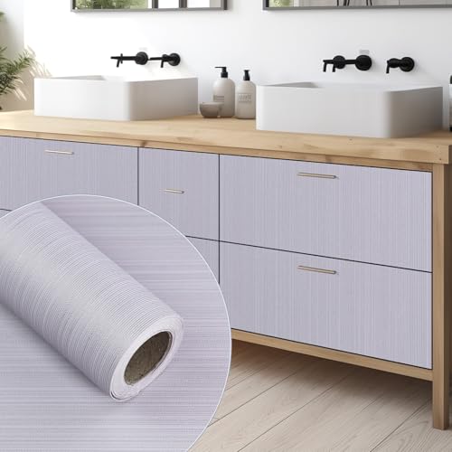 Grasscloth Peel and Stick Wallpaper Textured Fabric Contact Paper Faux Linen Self-Adhesive Waterproof Vinyl Wall Paper for Cabinet, Shelf Linen, Bathroom, Bedroom Silver Grey 15.7"x118"