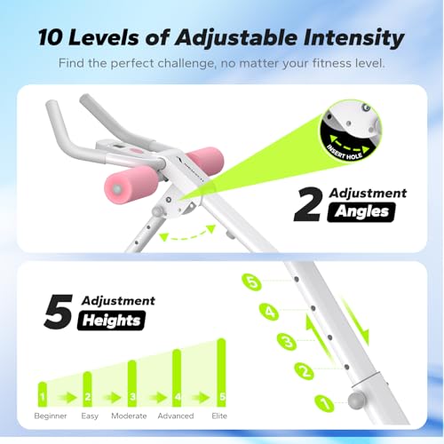 Adjustable Ab Trainer Machine - Foldable Abdominal Equipment - White & Pink