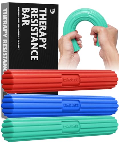 DMoose Fitness Flex Resistance Bar for Physical Therapy - Blue, Red, Green, Non-Slip Grip, Elbow & Grip Strengthener