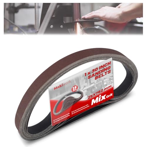 1 x 30 Inch 25 x 762 mm Sanding Belts Set - 15-Pack with 80/120/150/240/400 Grits, Aluminum Oxide Abrasive Belts for Woodworking