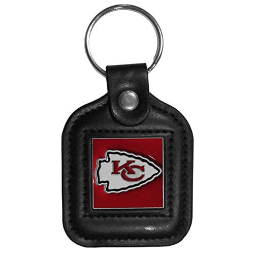 Kansas City Chiefs Square Leather Key Chain - One Size - Black