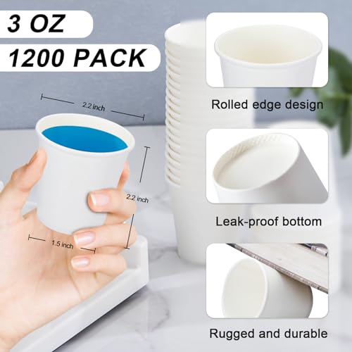 SIUQ 1200 Pack 3 oz Disposable Paper Cups - Small Mouthwash, Drink & Bathroom Cups