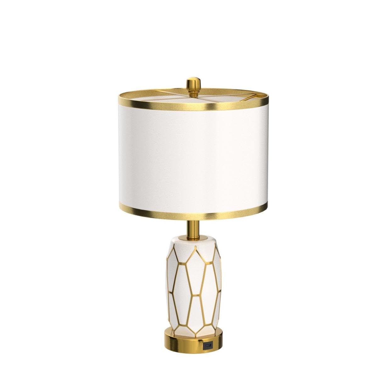 workluurop Set of 2 Touch Control Ceramic Table Lamps for Bedroom Livingroom,Modern Black/White, with USB Ports,Bedside Nightstand Lamp with Fabric Drum Lampshade,Blubs Included (White)