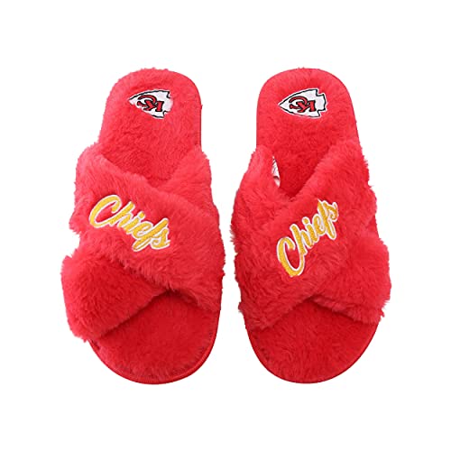 Women's NFL Team Script Fuzzy Cross Slide Slippers - Soft & Stylish